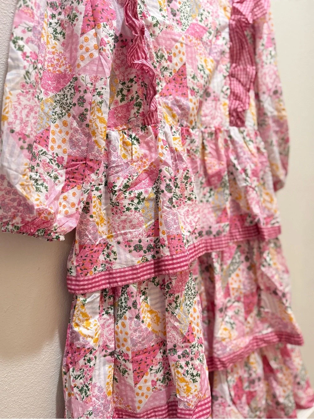 Simply Southern Pink Floral Patchwork Tiered Dress - Picture 4 of 4